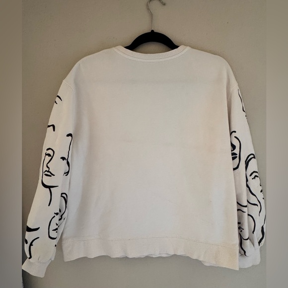 Zara Women's white and black crewneck sweatshirt crewneck faces portrait - Picture 3 of 7